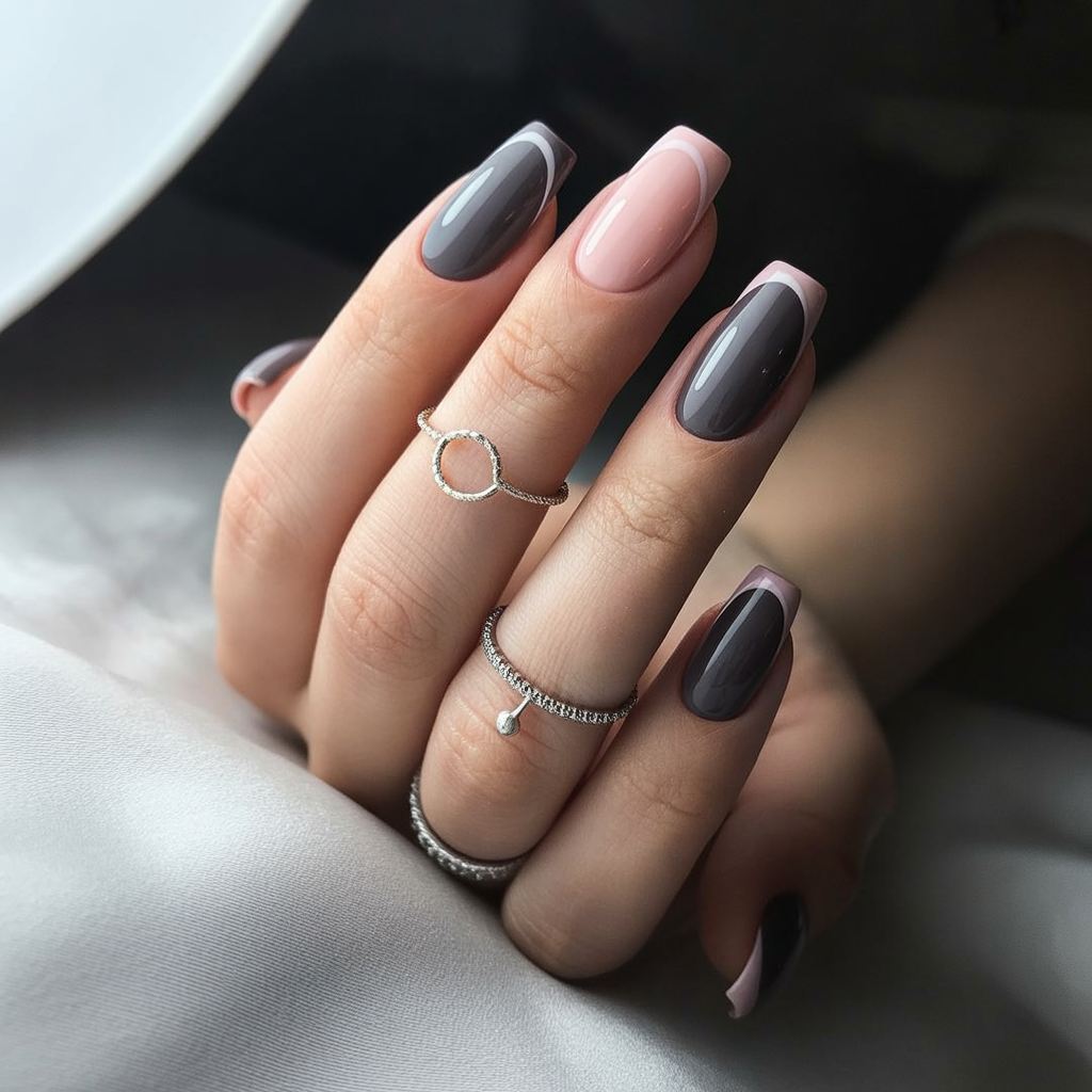 grey and pink nails