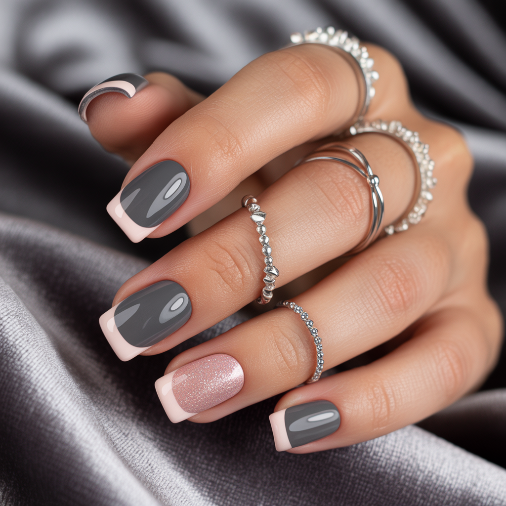grey and pink nails