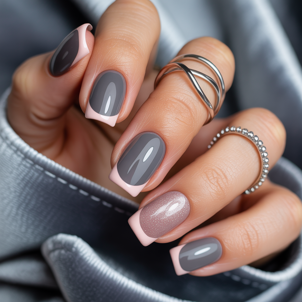 grey and pink nails