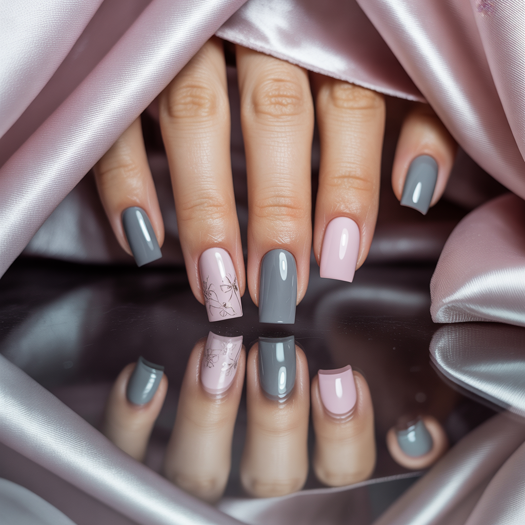 grey and pink nails
