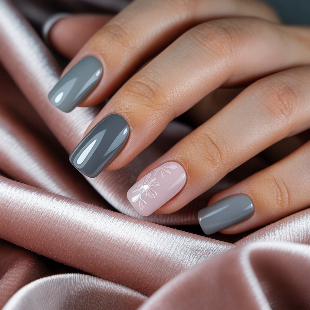 grey and pink nails