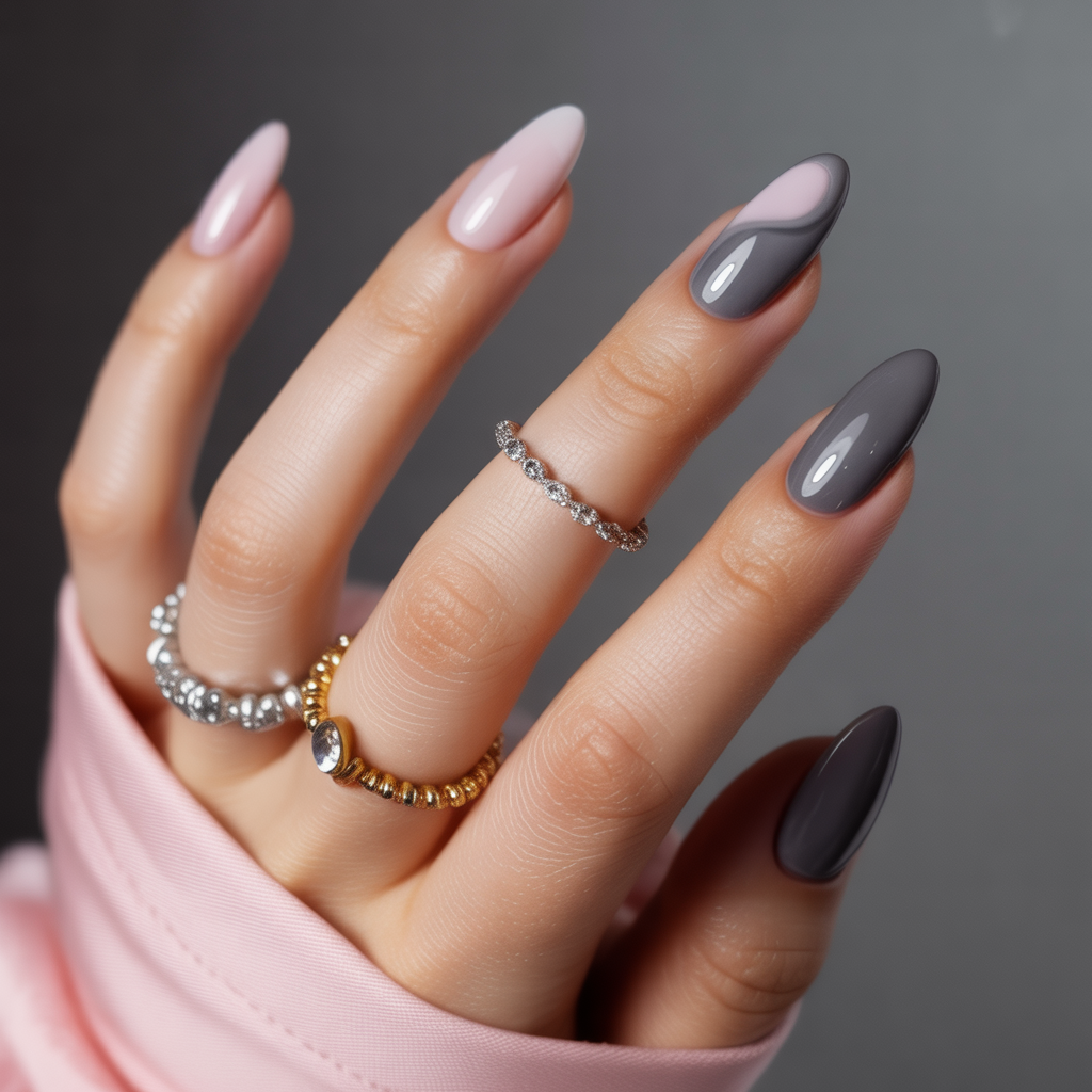 grey and pink nails