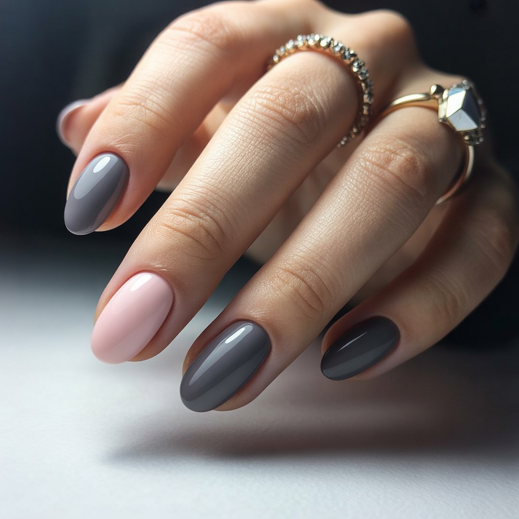 grey and pink nails
