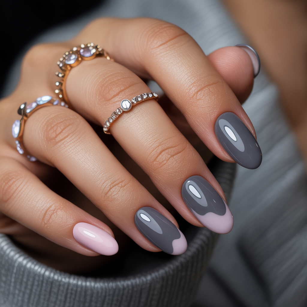 grey and pink nails