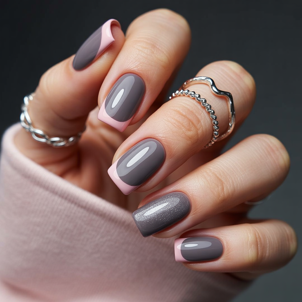 grey and pink nails