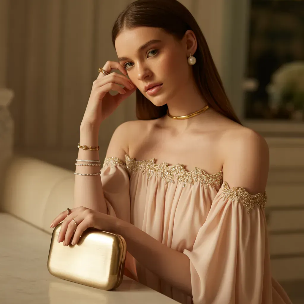 jewelry ideas to wear with off the shoulder dress