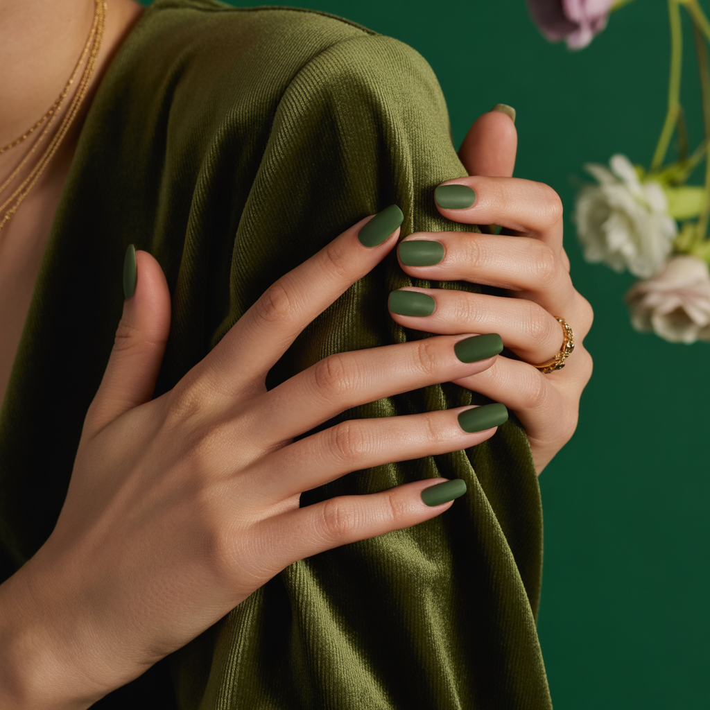 matte green nails