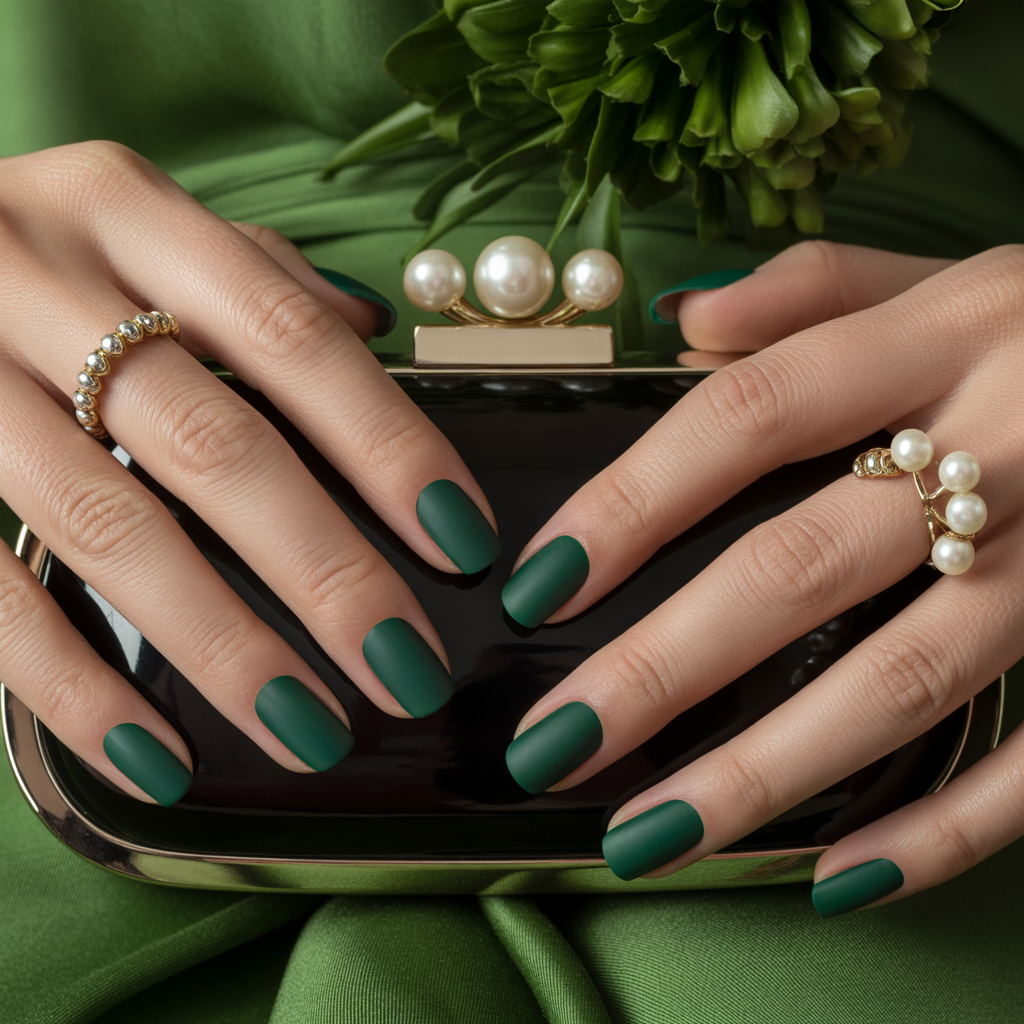 matte green nails