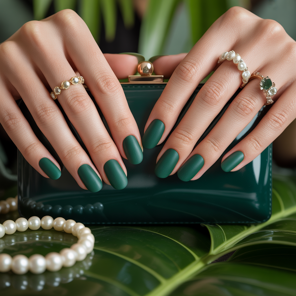 matte green nails