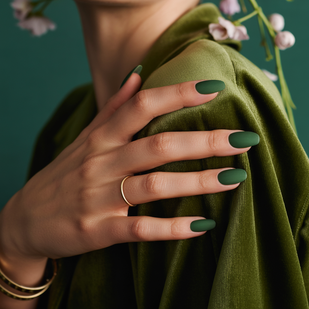 matte green nails