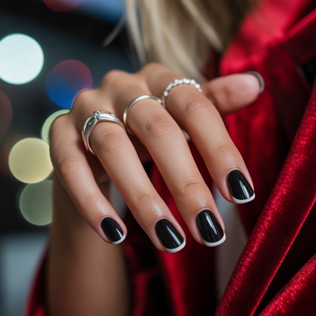 nails black french tip