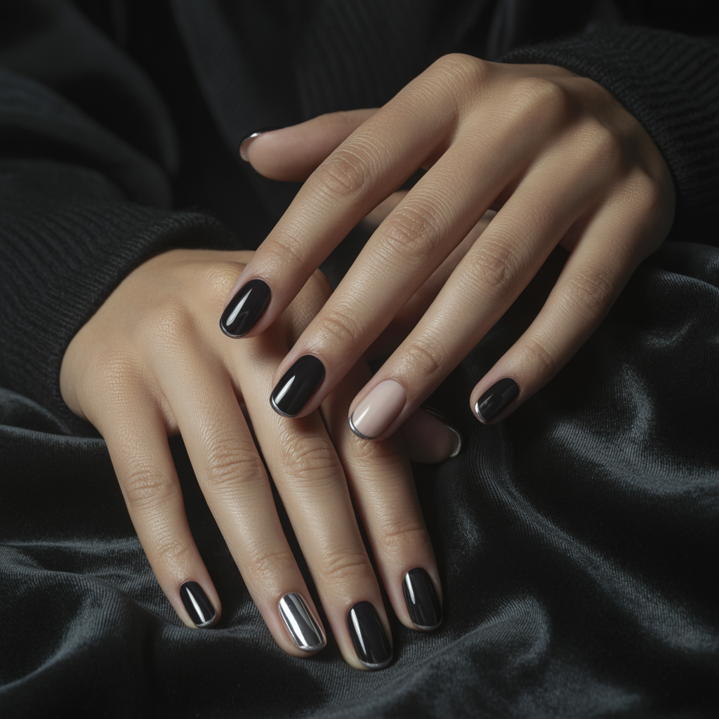 nails black french tip
