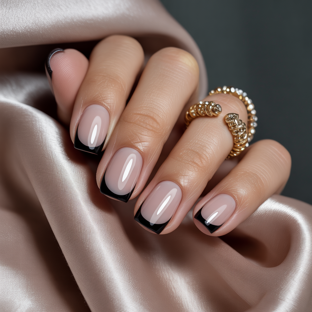 nails black french tip