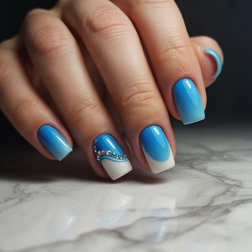 nails blue and white