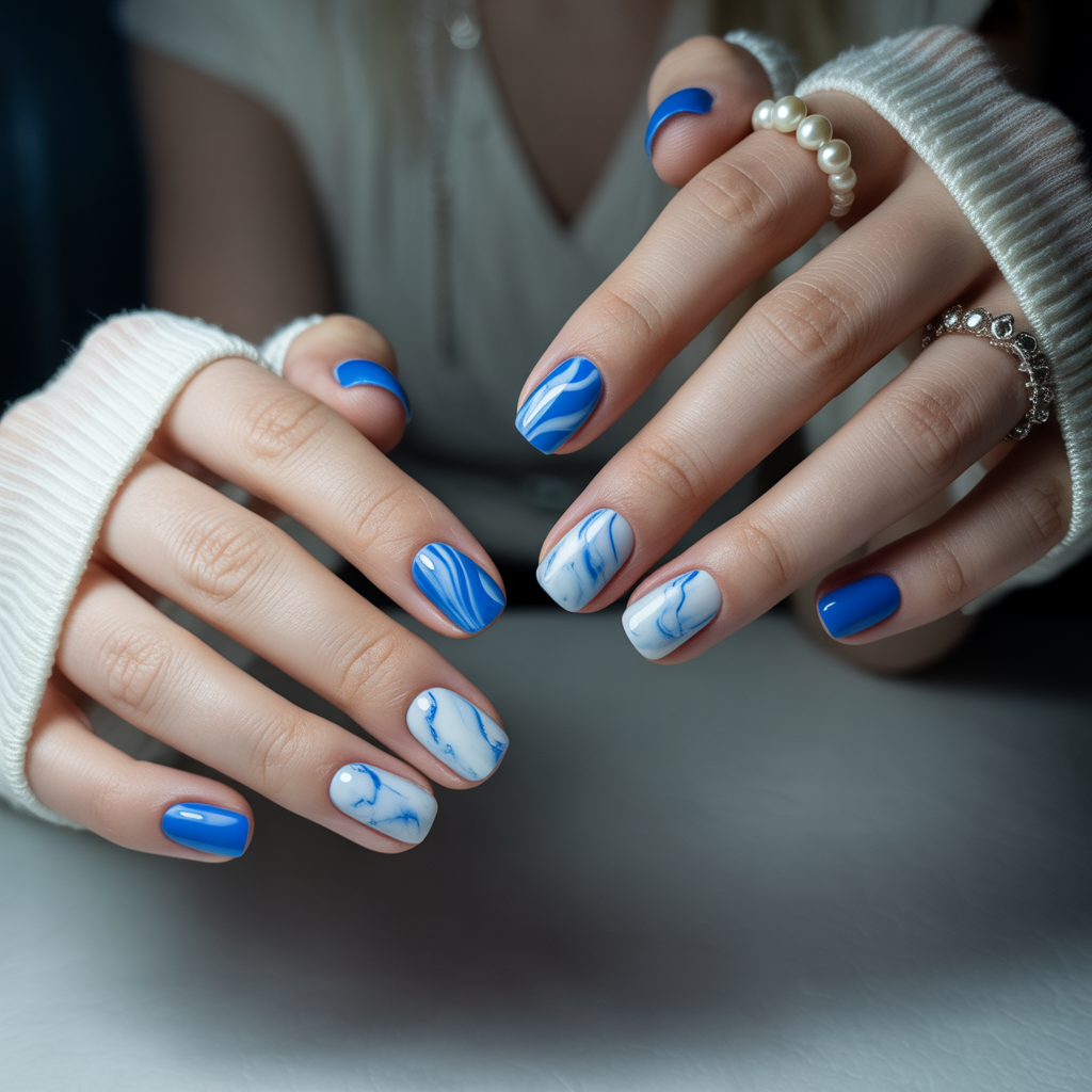 nails blue and white