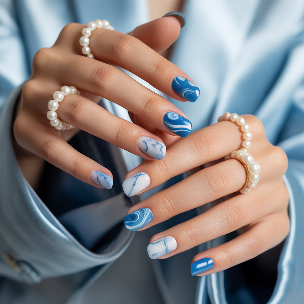 nails blue and white