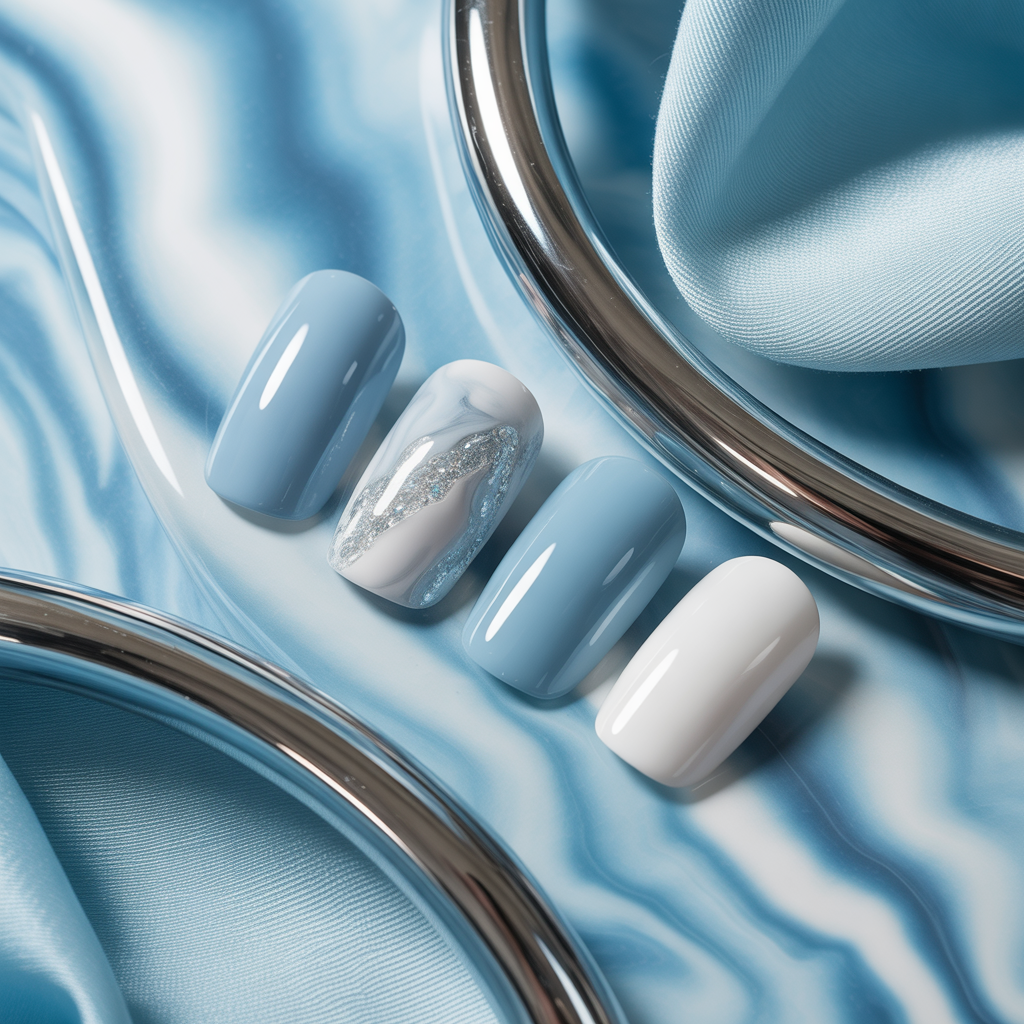 nails blue and white