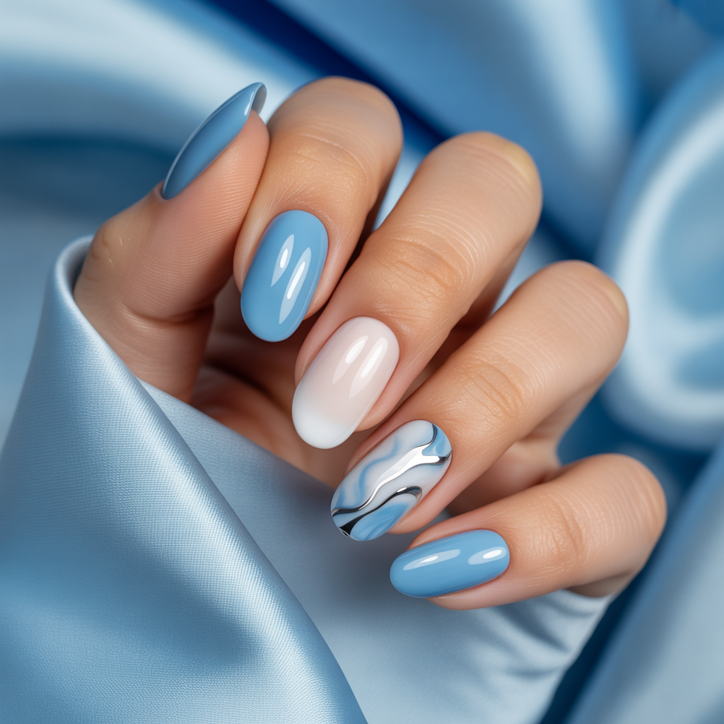 nails blue and white