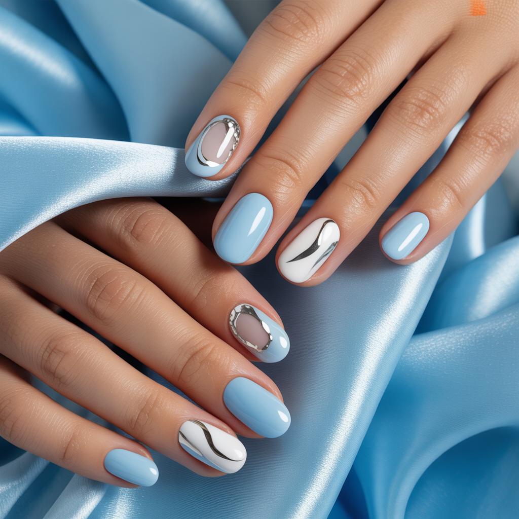 nails blue and white