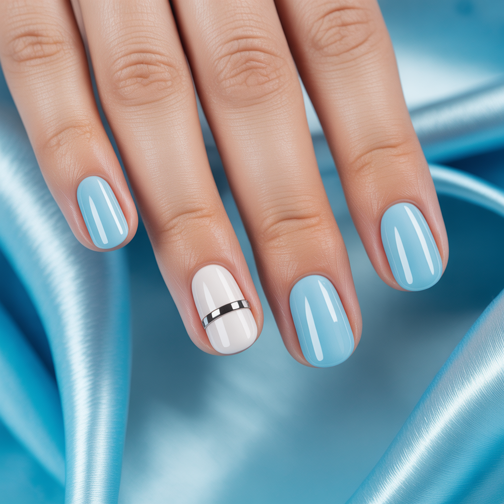 nails blue and white