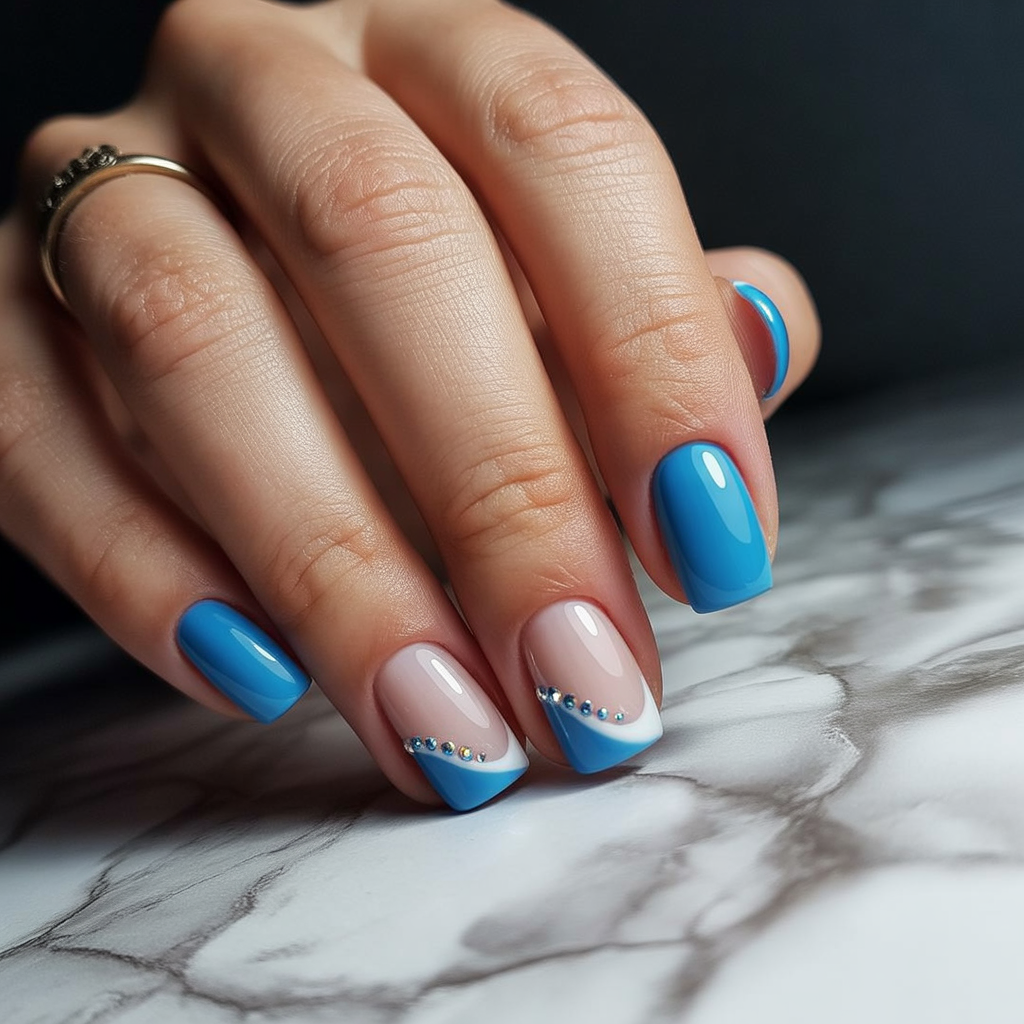 nails blue and white