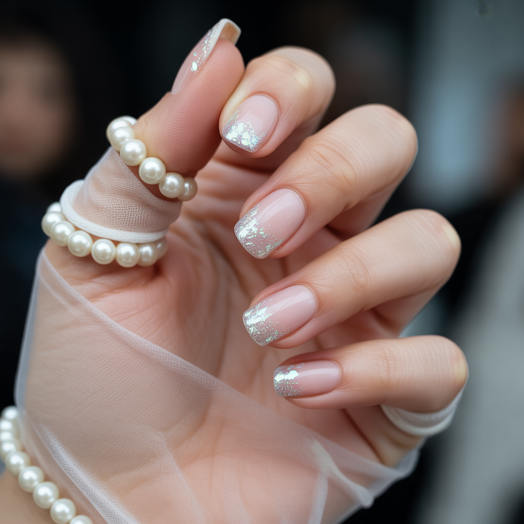 nails glitter french