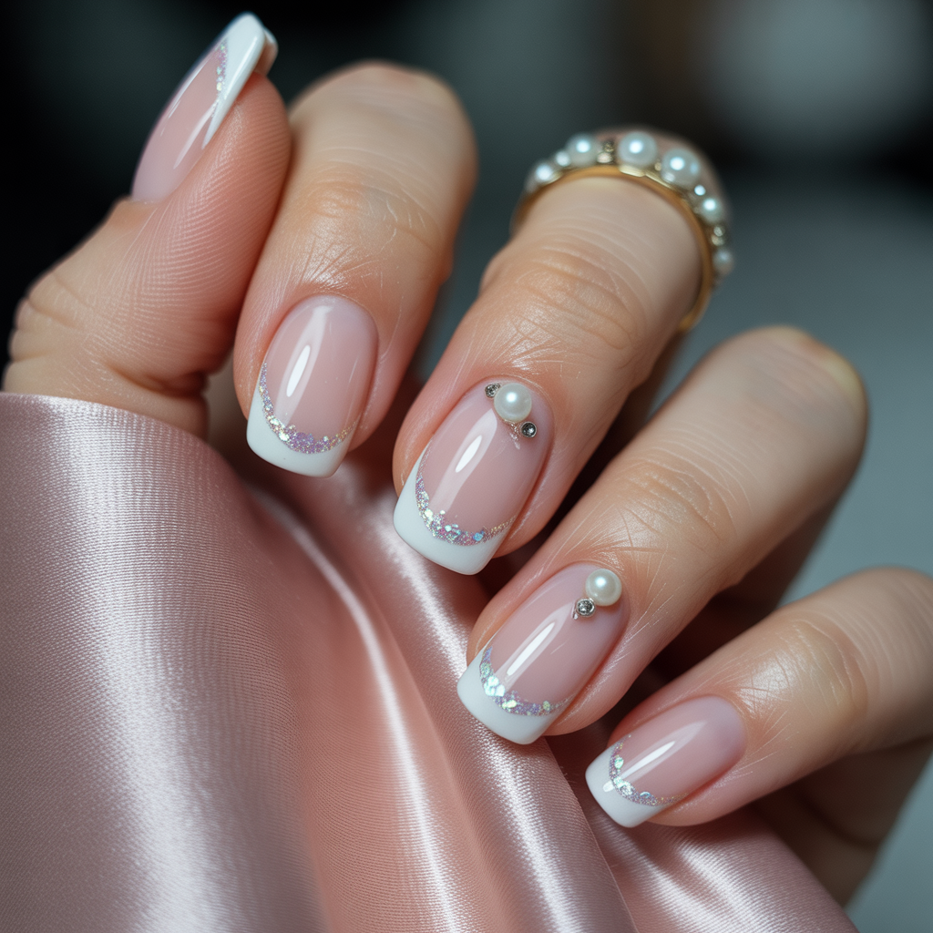 nails glitter french