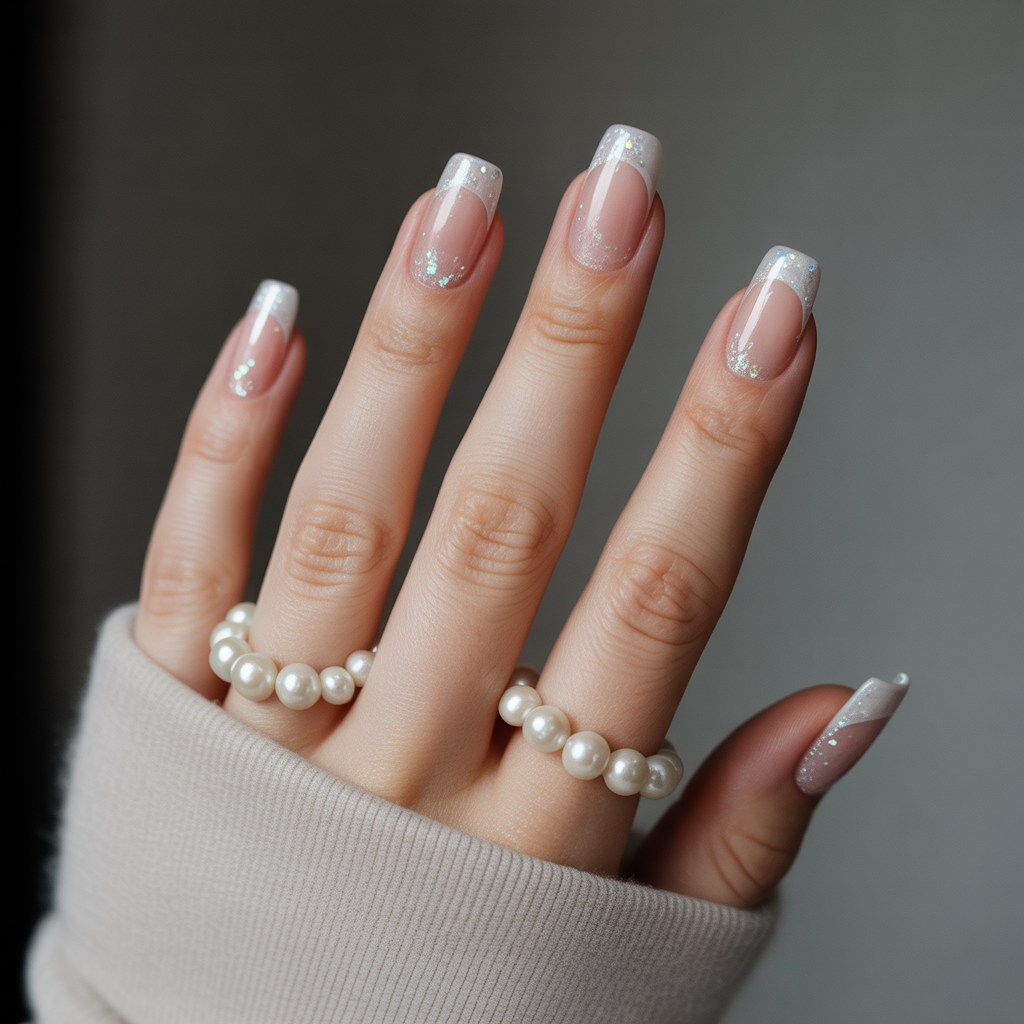 nails glitter french