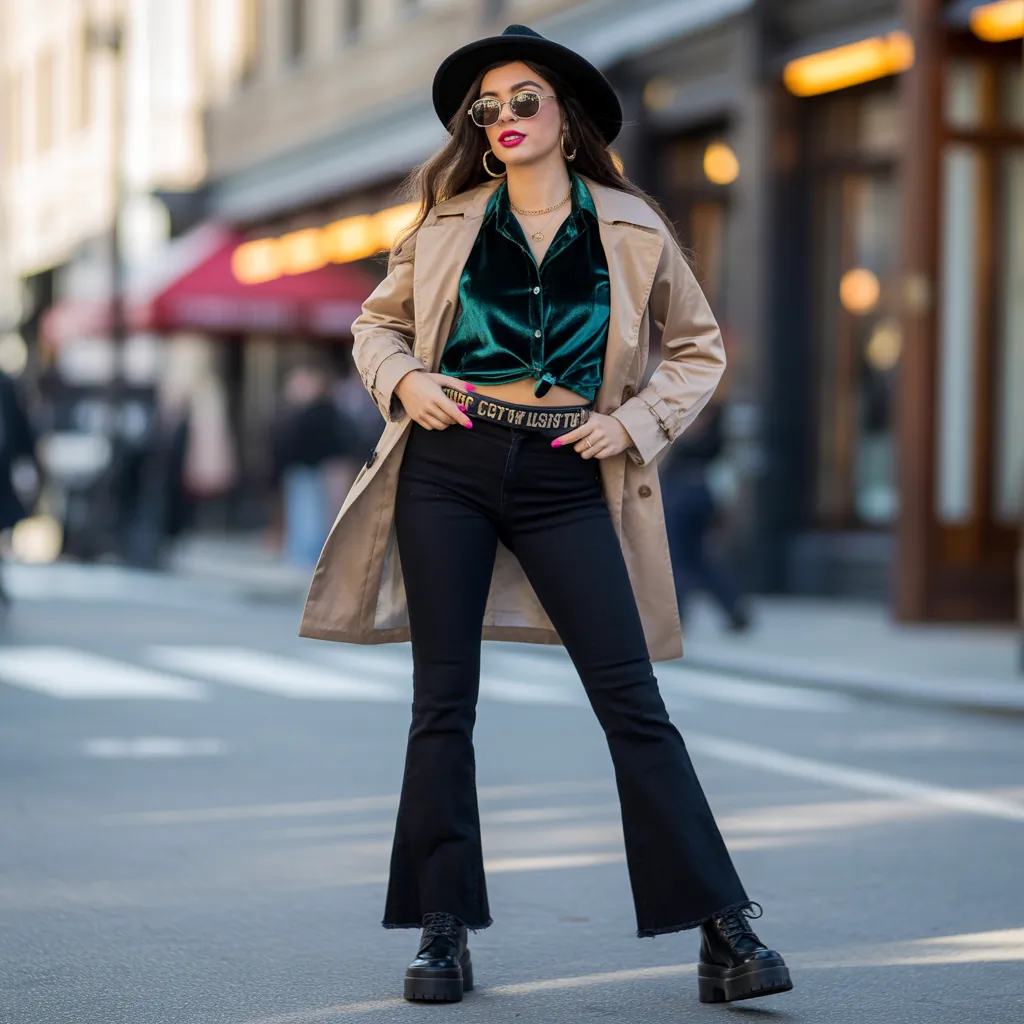 outfits to wear with black flare jeans