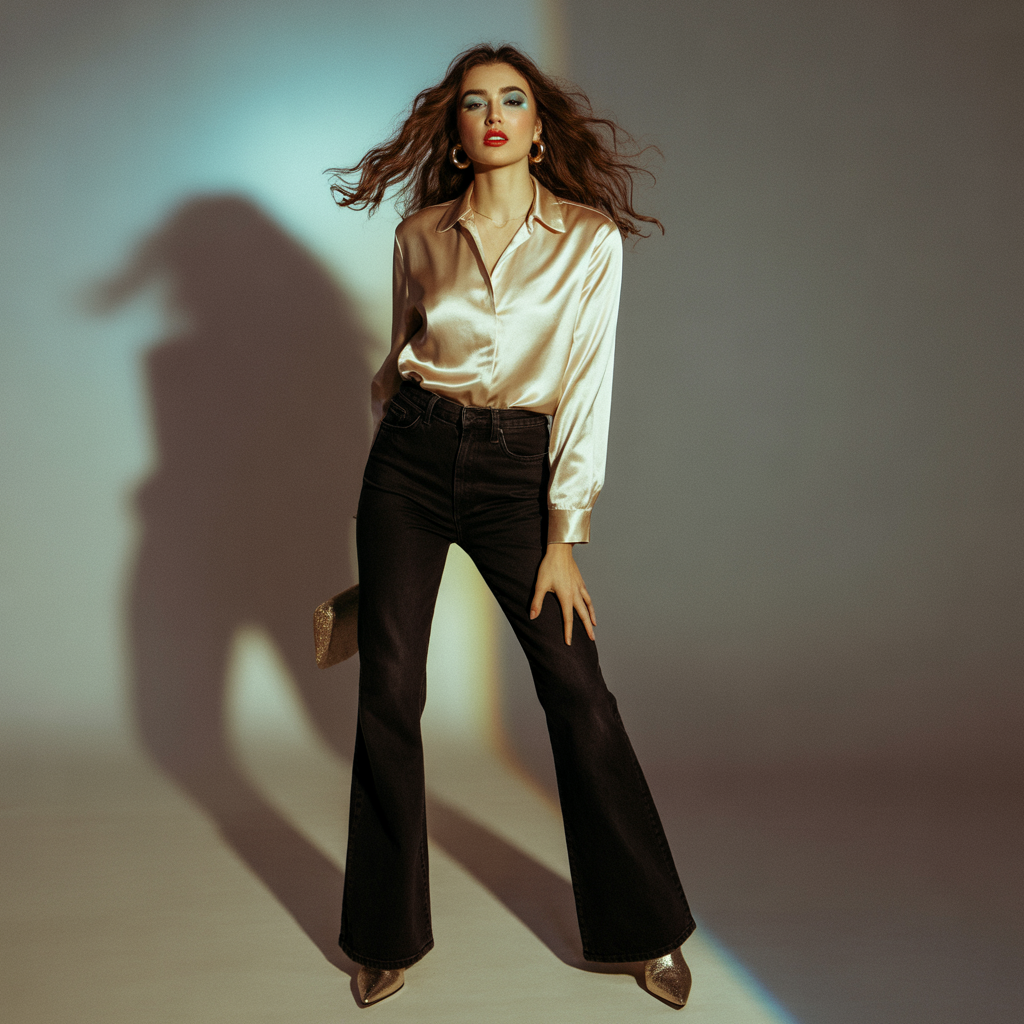 outfits to wear with black flare jeans