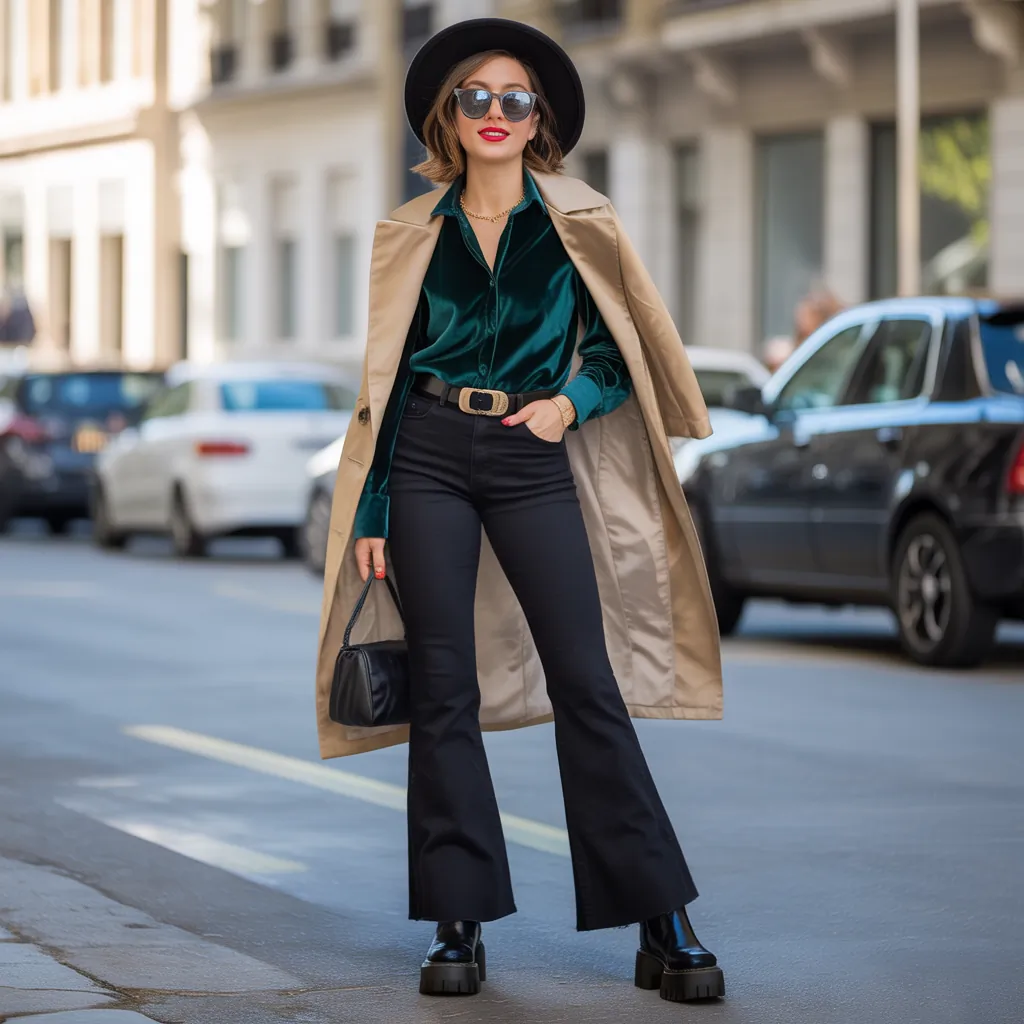 outfits to wear with black flare jeans