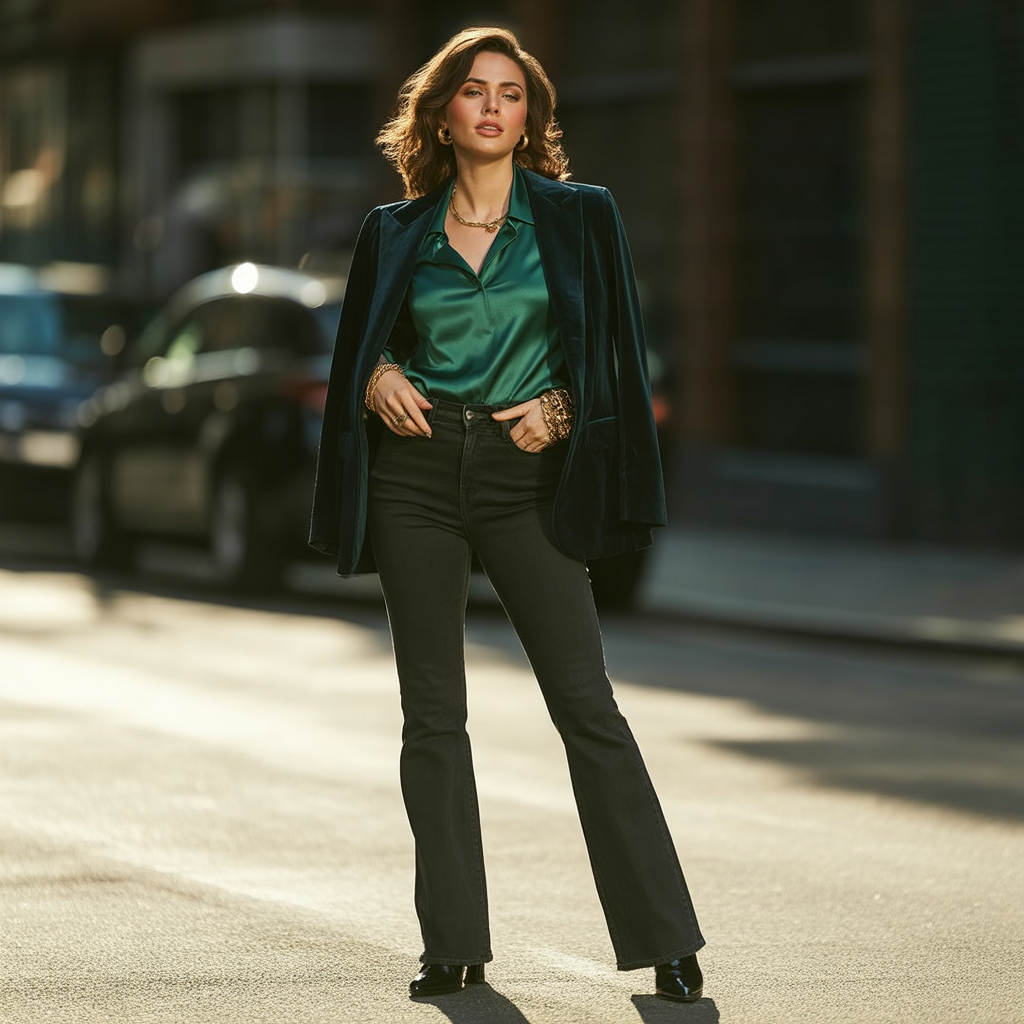 outfits to wear with black flare jeans