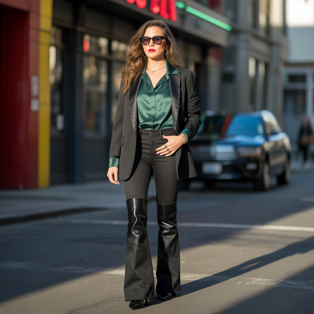 outfits to wear with black flare jeans