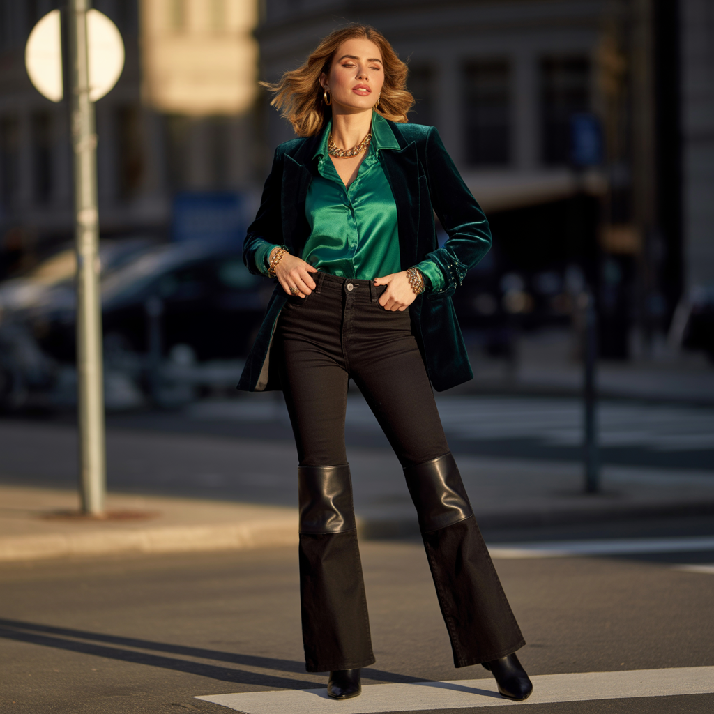 outfits to wear with black flare jeans