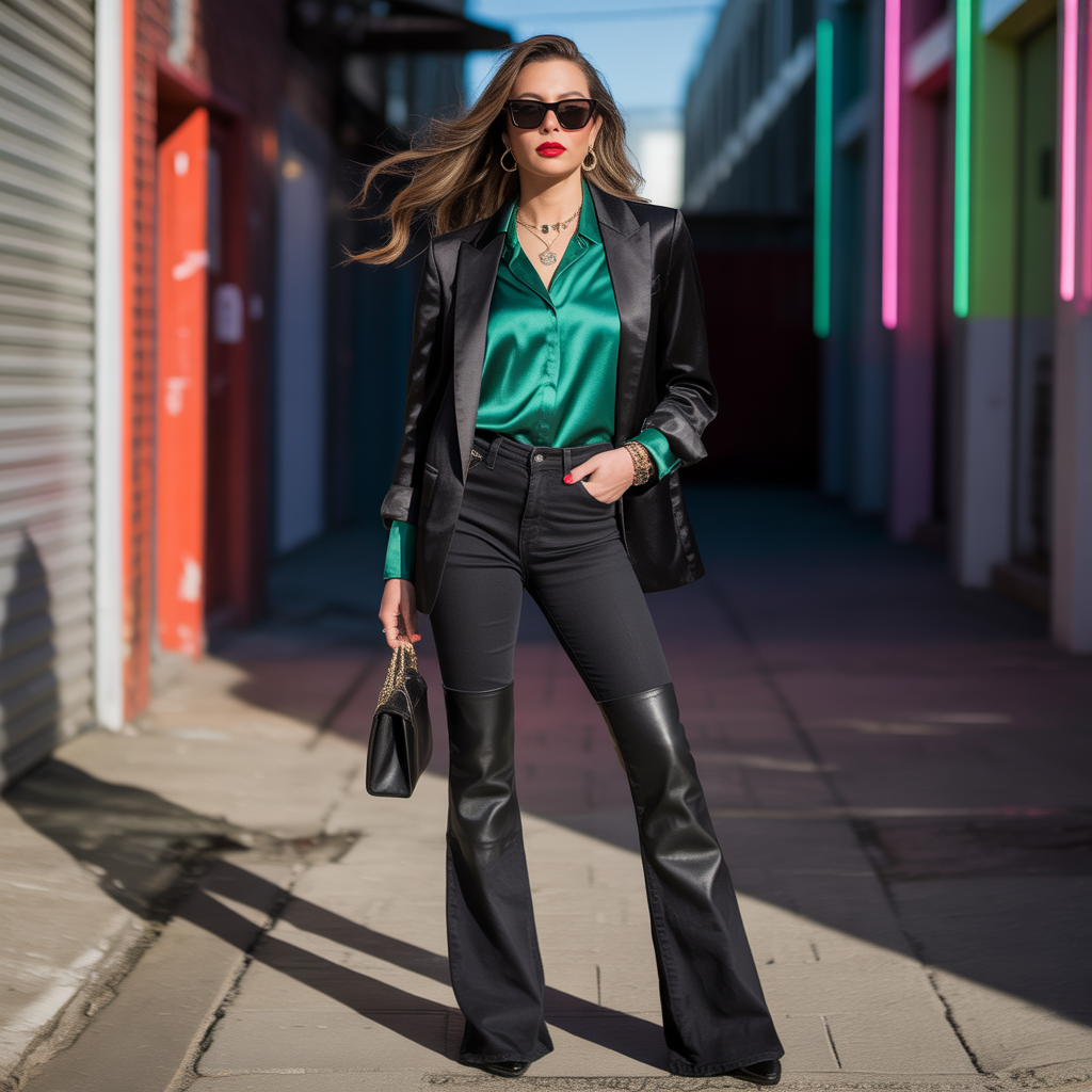 outfits to wear with black flare jeans