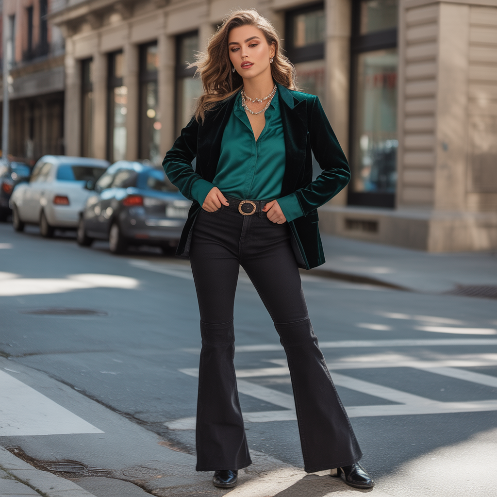 outfits to wear with black flare jeans