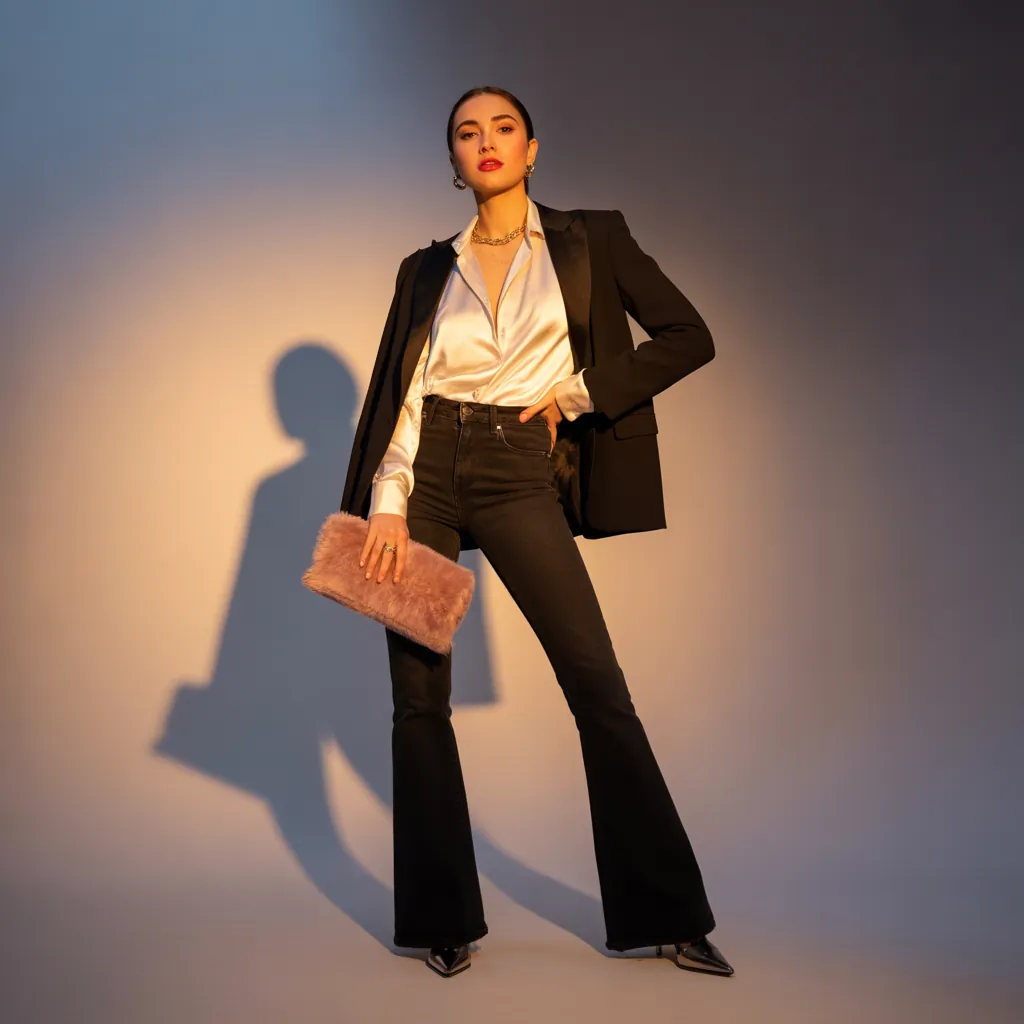 outfits to wear with black flare jeans