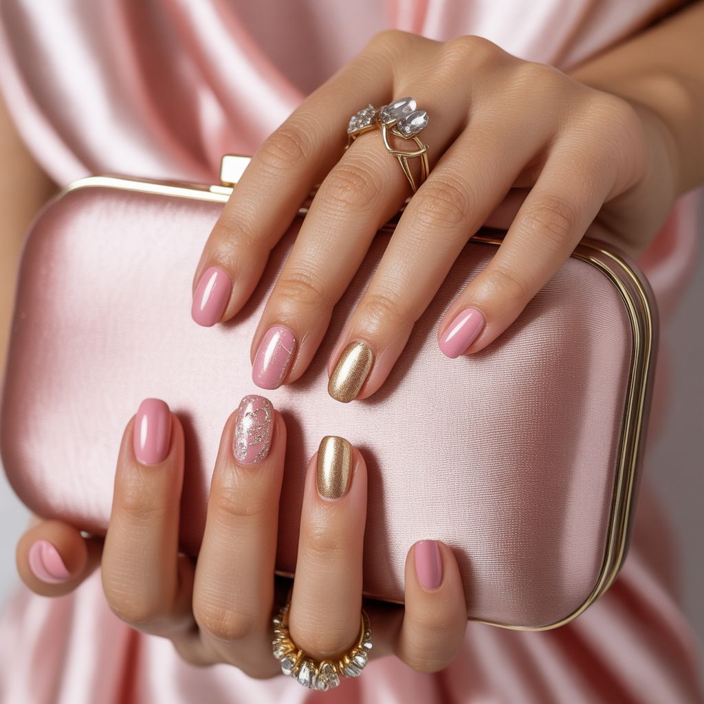 pink and gold nails