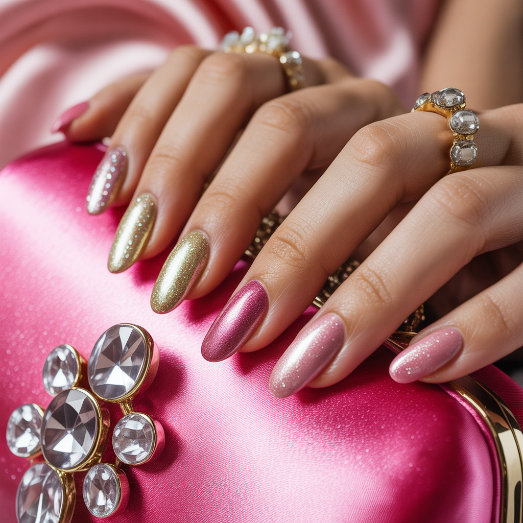 pink and gold nails
