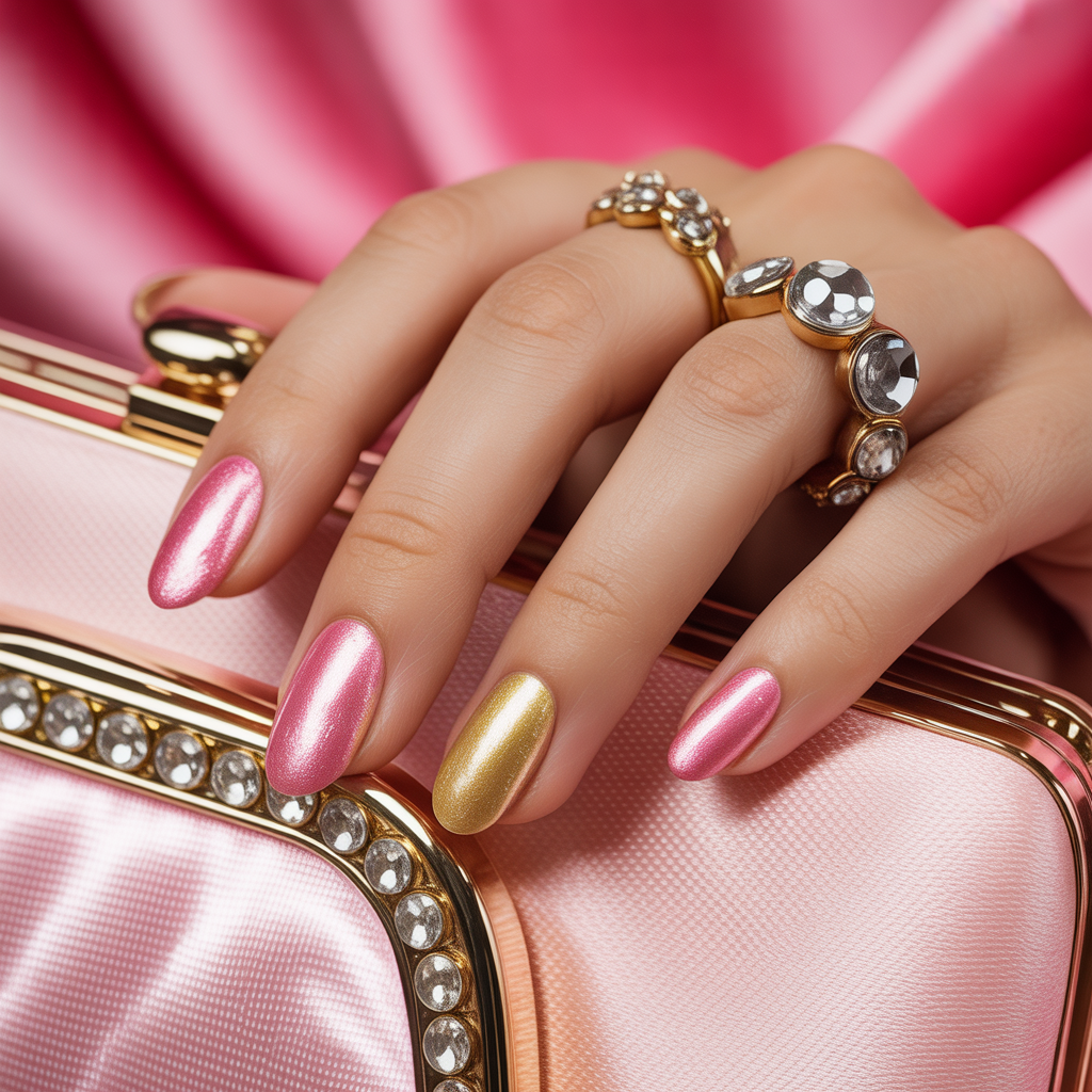 pink and gold nails