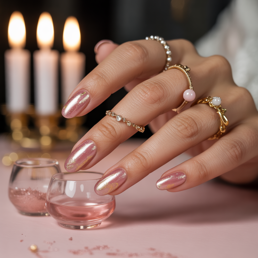 pink and gold nails