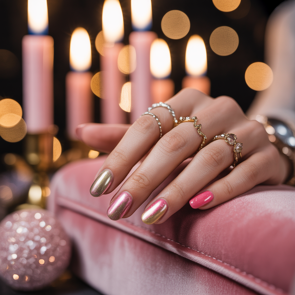 pink and gold nails
