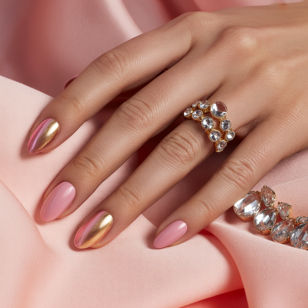 pink and gold nails