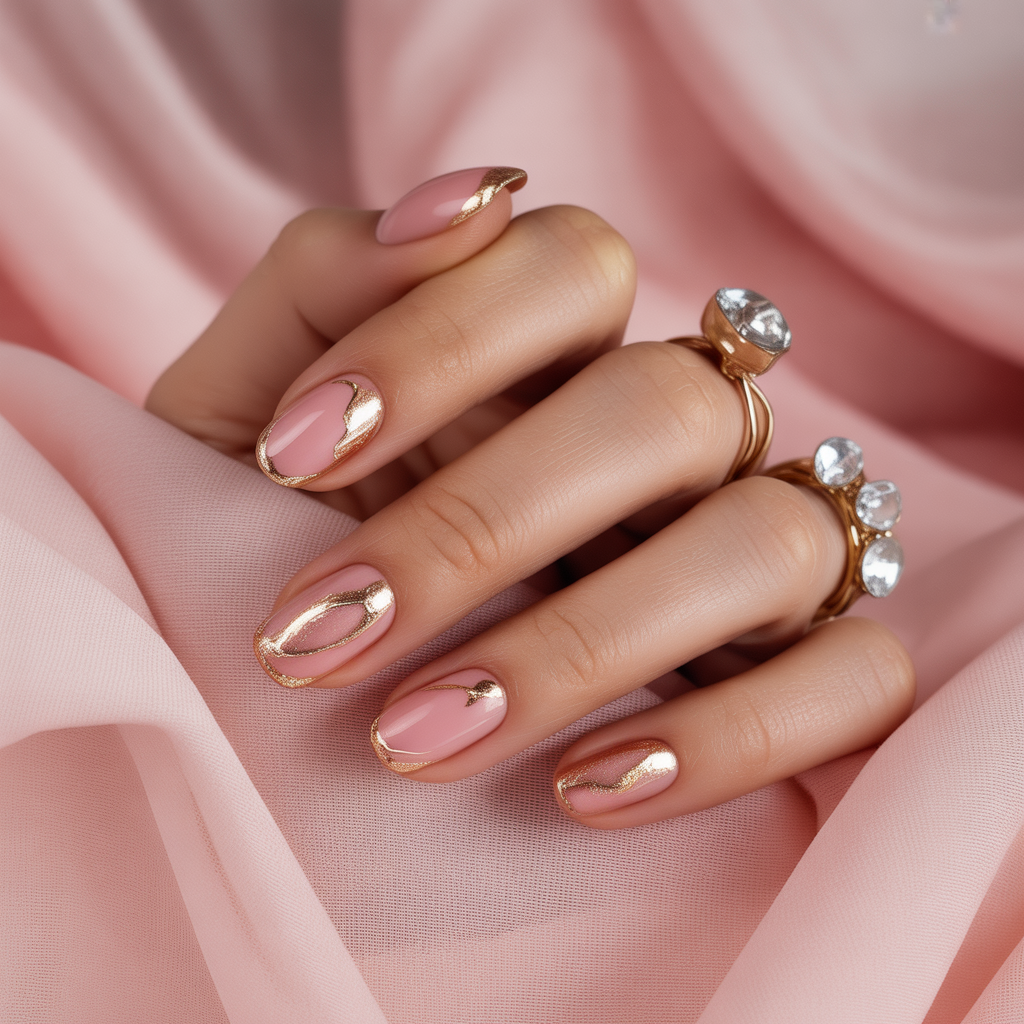 pink and gold nails