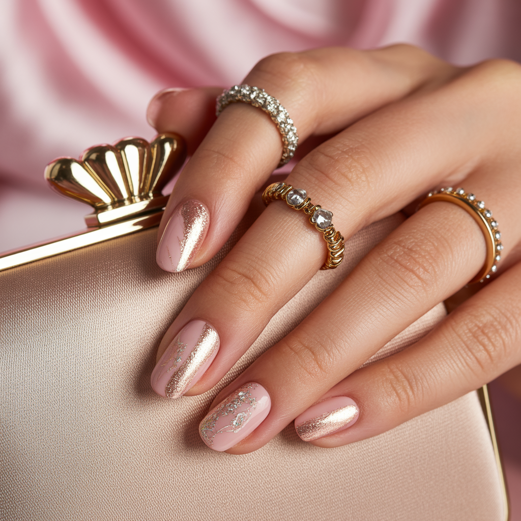 pink and gold nails