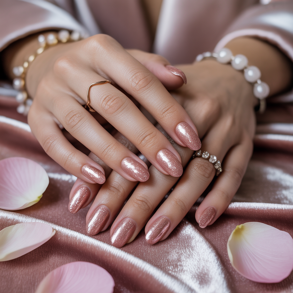 rose gold glitter nails