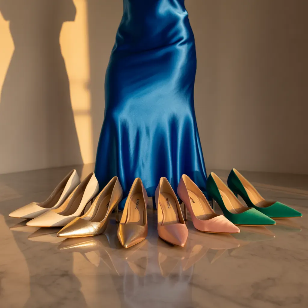 what color heels to wear with blue dress