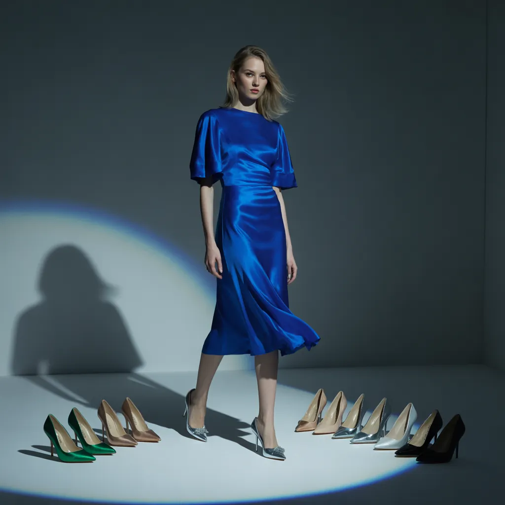 what color heels to wear with blue dress