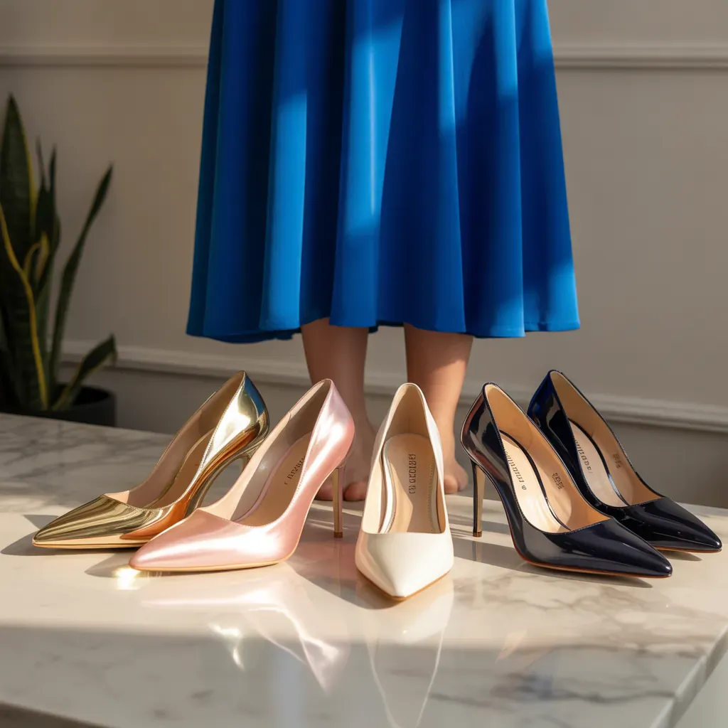 what color heels to wear with blue dress