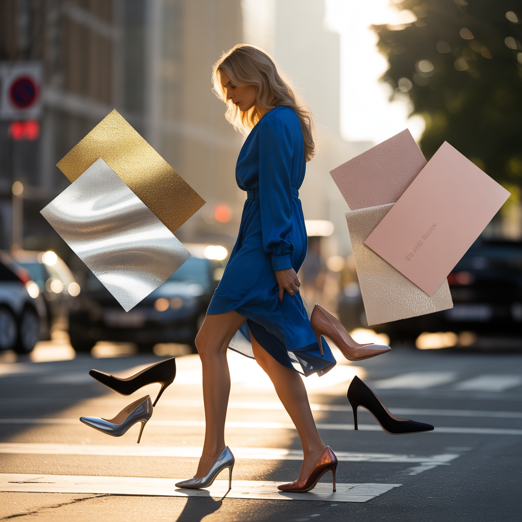 what color heels to wear with blue dress